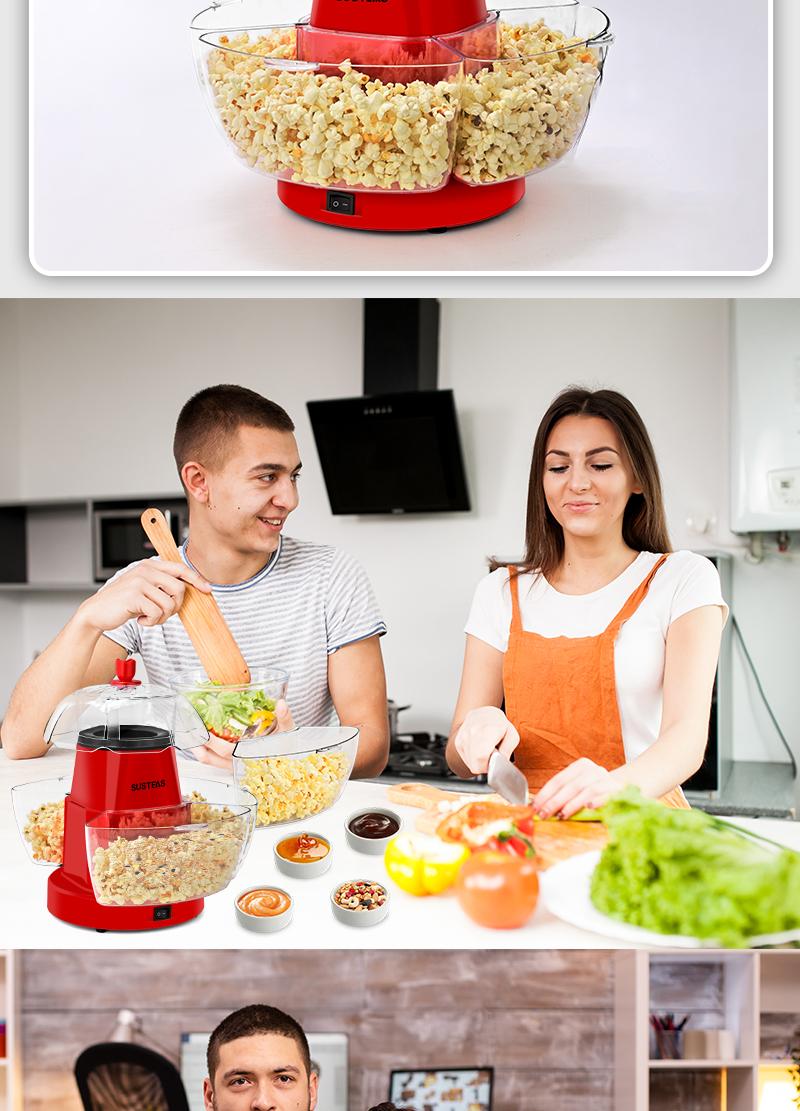 SUSTEAS Hot Air Popcorn Maker Machine – 4 BPA-Free Bowls, Oil-Free, Fast & Healthy, Easy Clean, Perfect for Movie Nights (American Style)