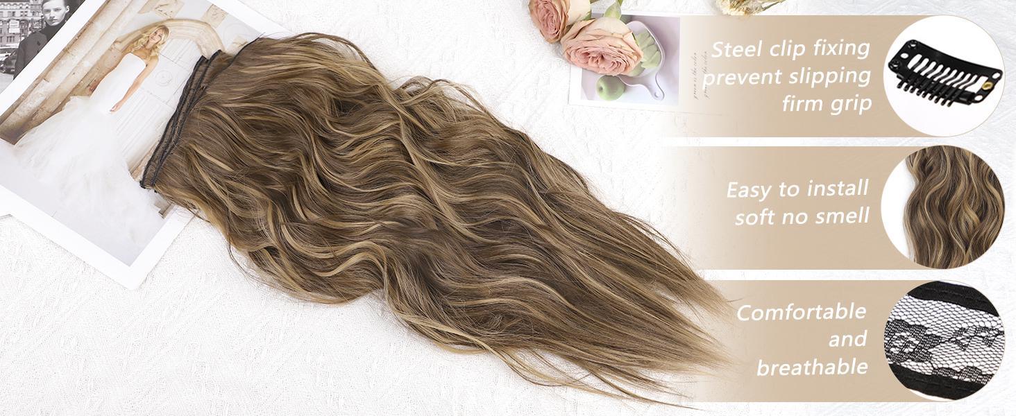 AISI HAIR 4PCS Long Wavy Clip in Hair Extensions 20 Inch Synthetic Thick Hairpiece for Women natural hair Length Volume Weft Care Tips