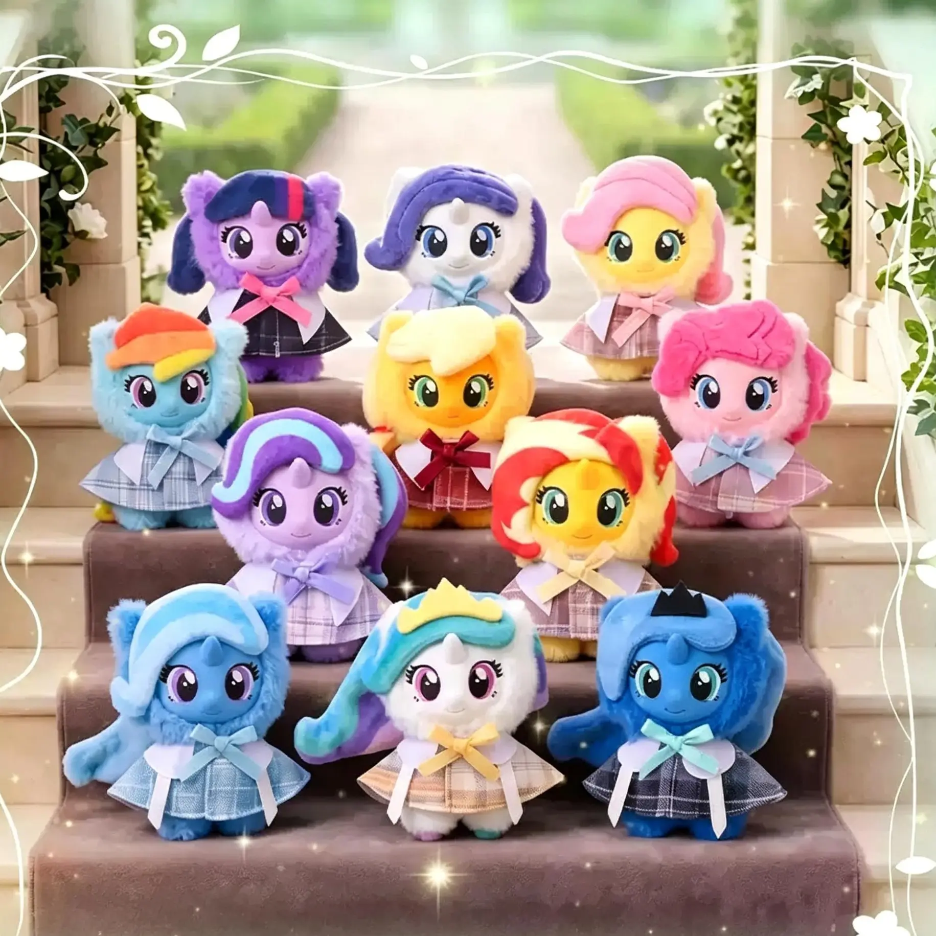 [Back to school] My Little Pony Magical Garden Vinyl Plush Keychain Blind Box | Summer Sale Back to School Gift | Cute Academy Plaid Uniform Twilight Sparkle Pinkie Pie Mini Doll Mystery Toy | Backpack Pendant Bag Charm