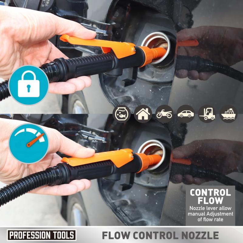 Electric Fuel Transfer Pump Powered, 3GPM Portable Fluid Transfer Siphon Pump with Oil Pipeline, Battery Gas Pumps with Adjustable Flow Control Nozzle for Car Gas Can/Gasoline/Water/Oil