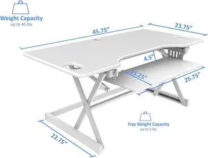 Rocelco Adjustable Standing Desk Converter - Height Adjustable Sit Stand Workstation White/46 Riser Only