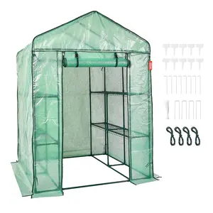 VEVOR Walk-in Green House,  4.6 x 4.6 x 6.6 ft , Greenhouse with Shelves, High Strength PE Cover with Zipper Door and Steel Frame, Assembly in Minutes, Suitable for Planting and Storage