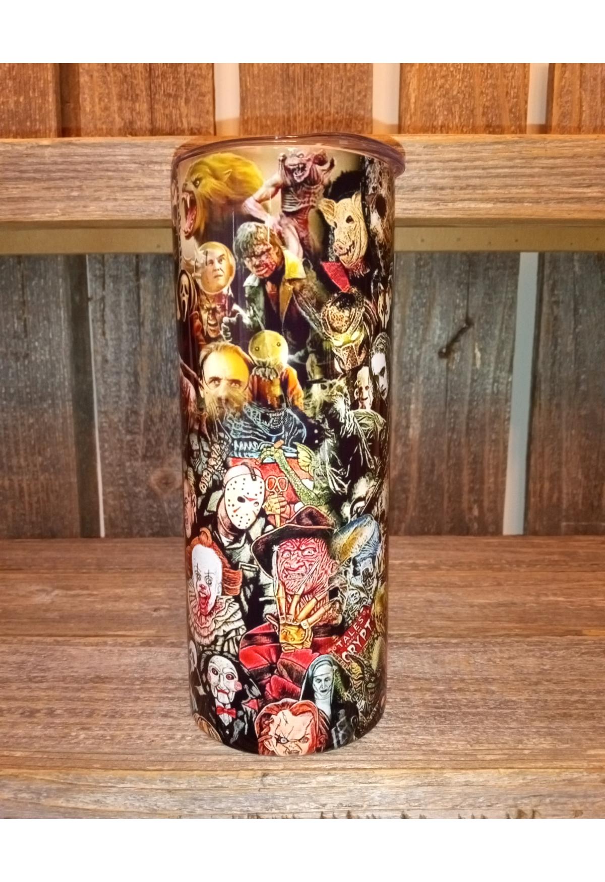 Master Mind - Horror Faces - All The Killers - 20oz Skinny Straight Sublimation Tumbler - Amy's Tumbler Junkies - Your Favorite Tumbler Shop!