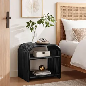 Eve Curved Natural Rattan Side Table in Black