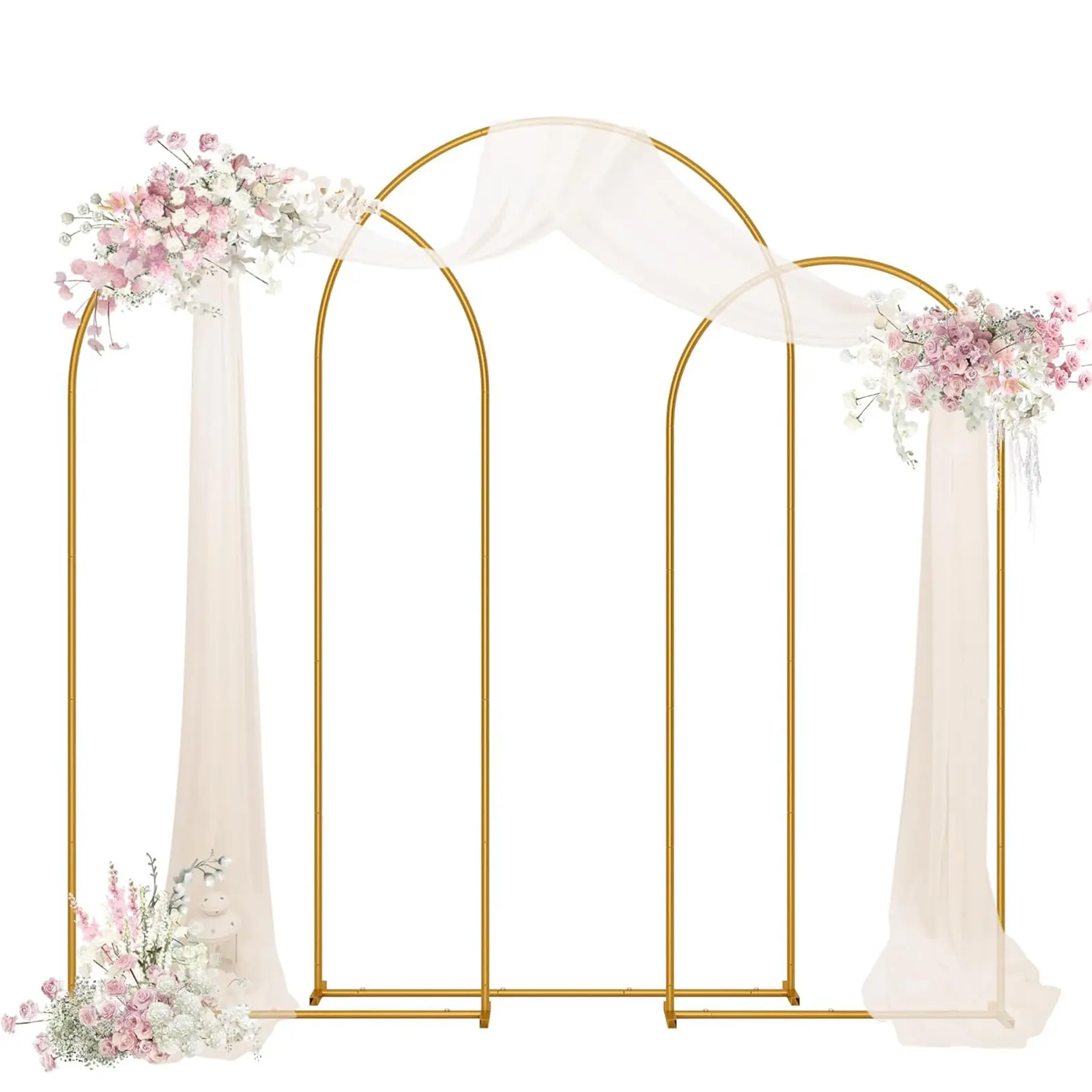 Metal Arch Backdrop Stand Wedding Arch frame Set of 3 (7.2FT,6.6FT,6FT) Gold Balloon Backdrop Arch Stand for Wedding Ceremony Birthday Party Baby Shower Graduation Ceremony Decoration