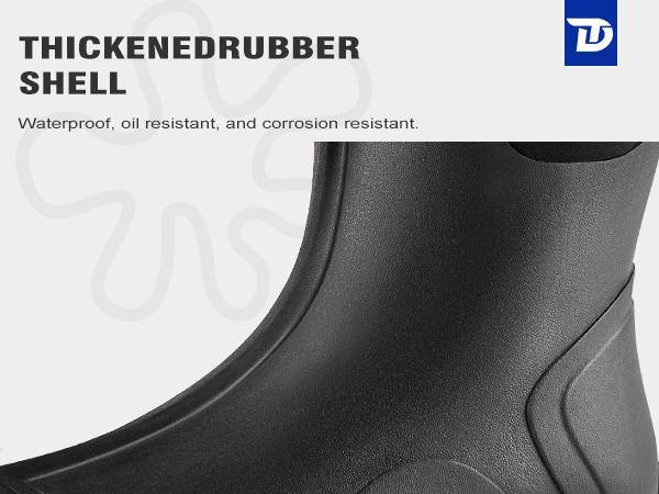 Trudave Men's Black Rubber Boots Waterproof Work Rain Boots with Steel Shank 6mm Neoprene Anti-slip Mud Boots Size 5-14 Comfortable Industrial Shoe Boy Footwear Closed