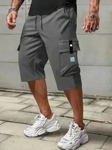 Men’s Summer Cargo Jogger Pants with Drawstring Waist, Large Pockets, Letter Patchwork, Fashionable Casual Style, Single-Pair Pack