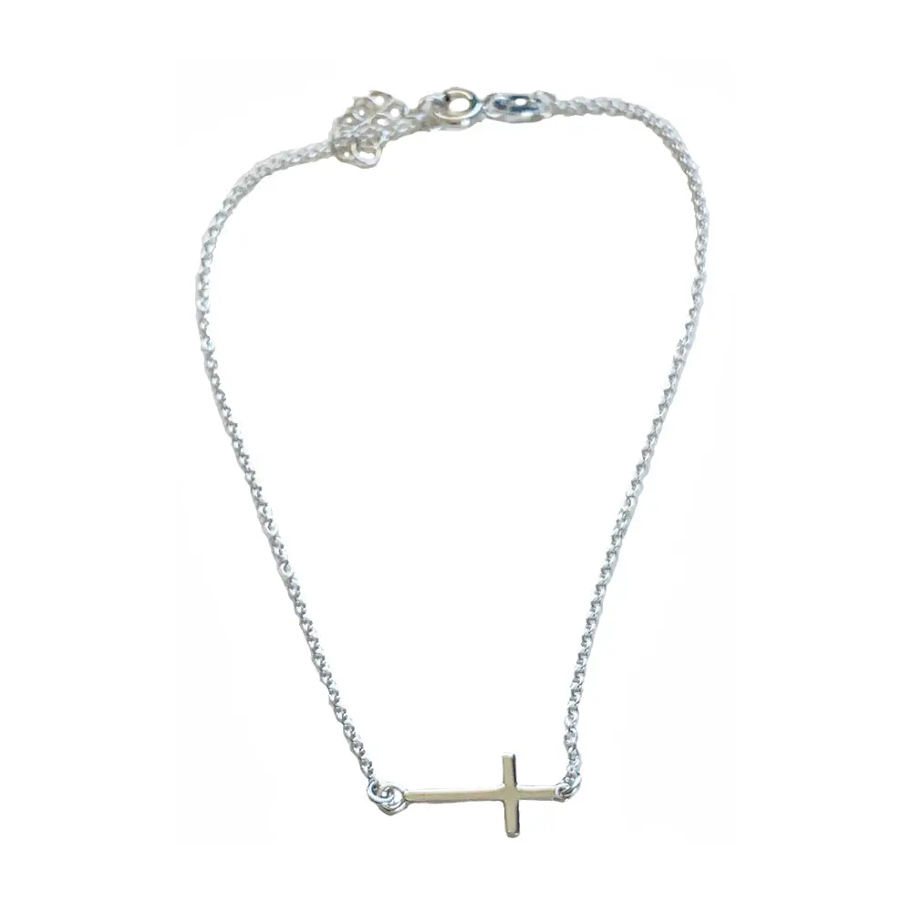 Sideways Cross Sterling Anklet Lightweight Jewelry