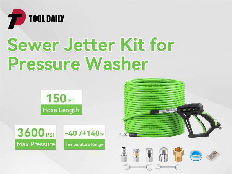 Tool Daily Sewer Jetter Kit for Power Washer 100 FT Heavy Duty Hose,Short Spray Lance,Drain Cleaning,1/4 Inch NPT,Sewer Jetting Nozzle,3600 PSI Tool Daily Sewer Jetter Kit for Power Washer 100 FT Heavy Duty Hose,Short Spray Lance,Drain Cleaning,1/4 Inch NPT,Sewer Jetting Nozzle,3600 PSI