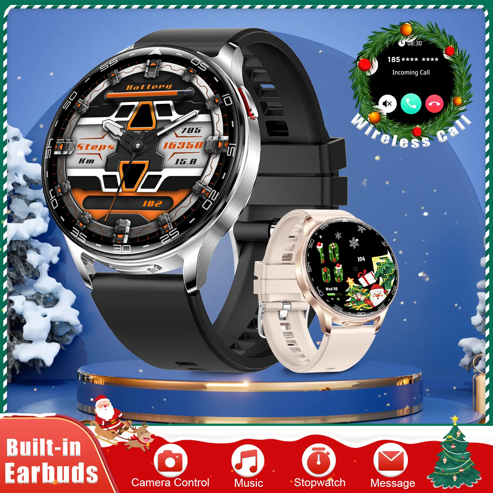 Innovative 2 in 1 Smart Watch with Built-in Earbuds (Answer/Make Calls), 1.39'' Screen Waterproof Sport Smartwatch with Wireless Headphones, Music Player Fitness Tracker, Tech Gift for Men Women Boyfriend Girlfriend