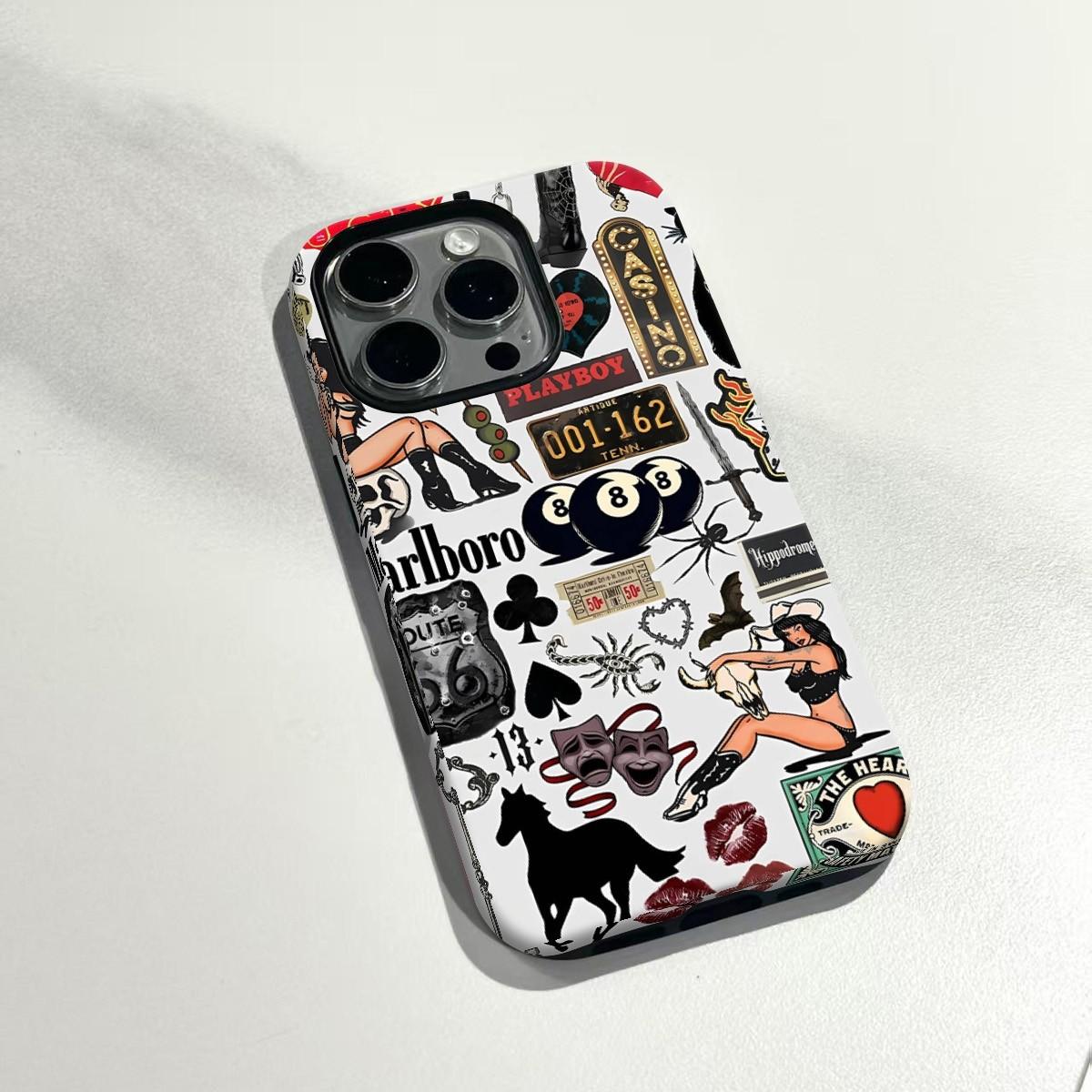 Retro European/American Pool Girl Phone Case for iPhone 17 Pro Max Case Tortoise Shell Phone Case for Women Girl Shockproof TPU and Hard PC Protective Cove-Hip