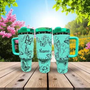 40oz Teal Mama Butterfly Tumbler, Personalized with Kids' Names, Unique Mother's Day Gift