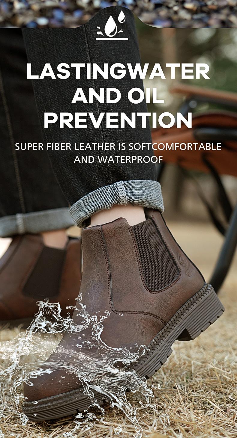 Men's steel-toe sports non-slip work shoes, high-top leather safety boots, have protective functions like anti-smashing and anti-piercing. They are footwear products, Fathersdaygift Boy Closed Bathroom Brown