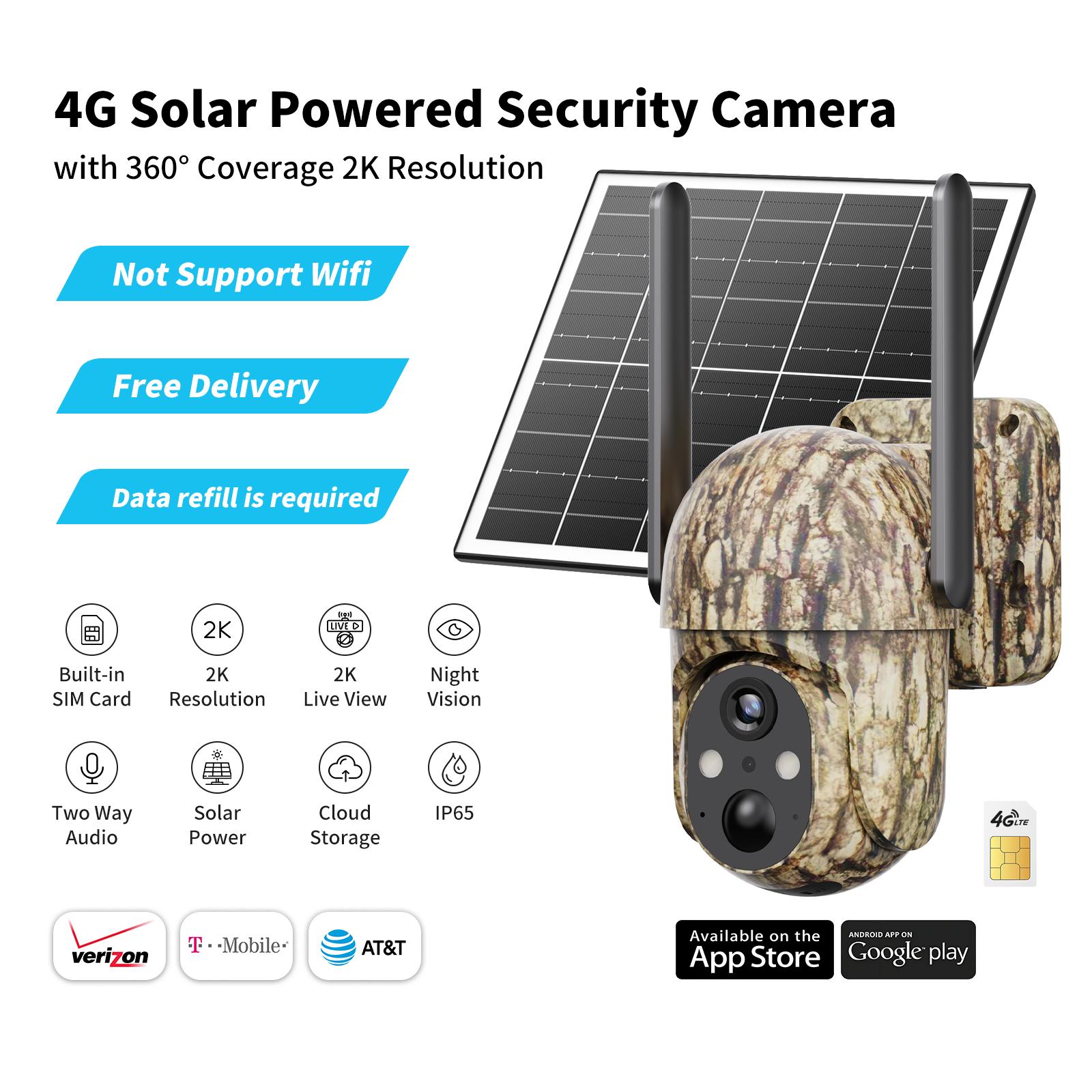 Solar 4G Security Camera | Wire-Free, Auto-Connects to Best Signal | 2K Full-Color Night Vision | AI Human-Only Detection