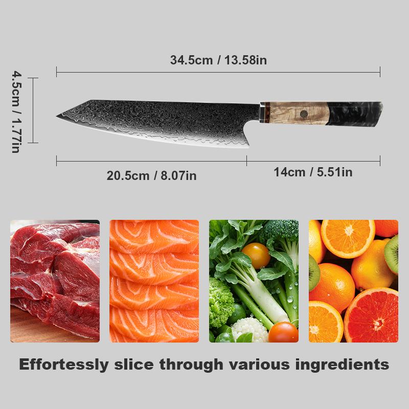 Multifunctional Chef Knife | Black Resin Ergonomic Handle | 8-12° Ultra-Sharp 67-Layer Damascus Steel Blade | Perfect Balance & Hand Protection