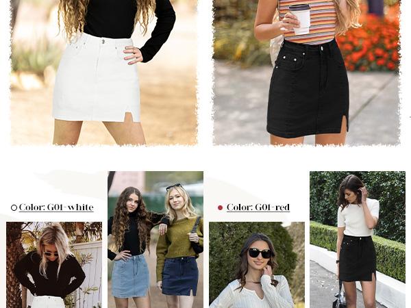 Genleck Women's High-Waisted Denim Skort | Built-in Shorts & Side Slit Skirt Womenswear Fitted Button skirts