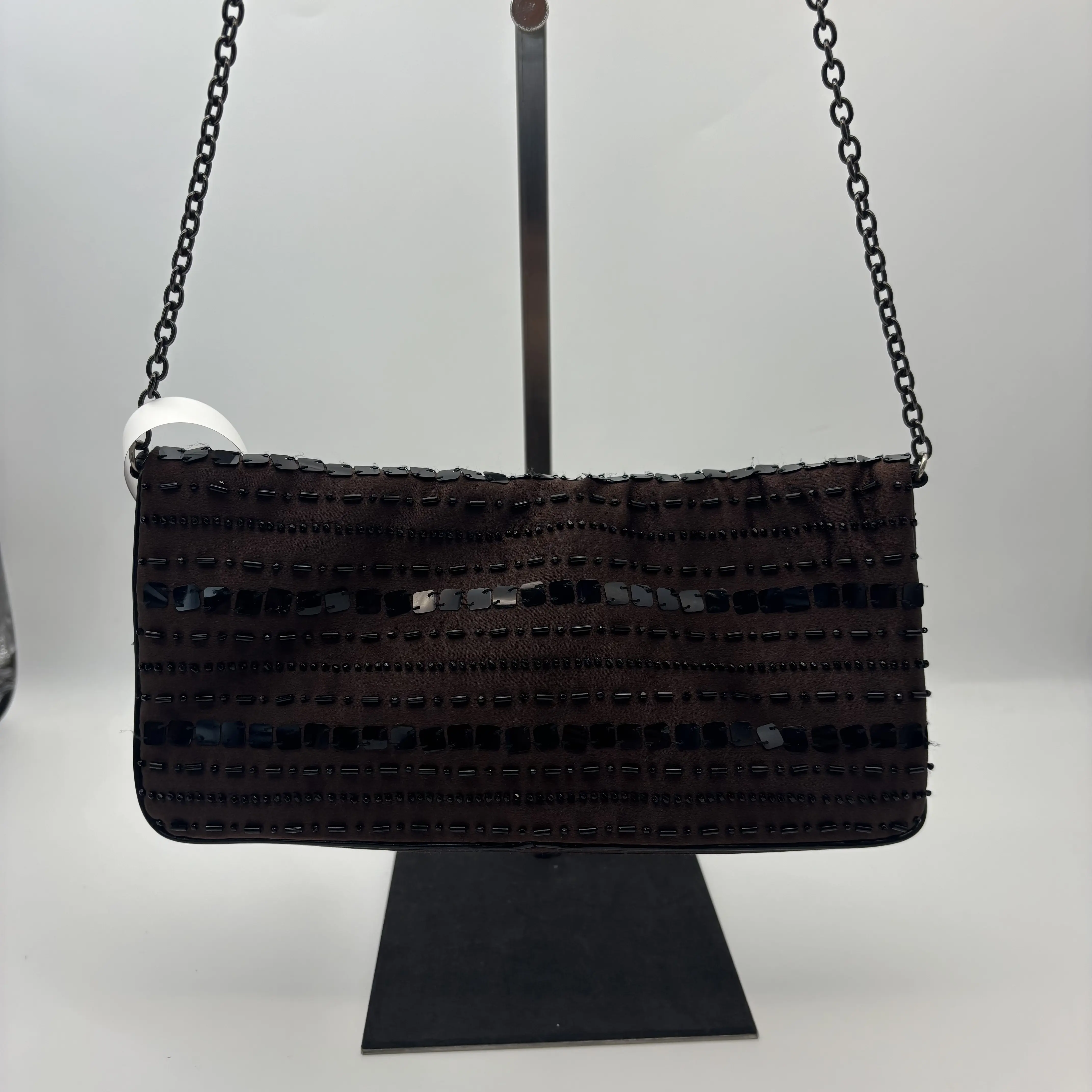 Pre-owned PRADA vintage satin evening bag with bead embellishment.