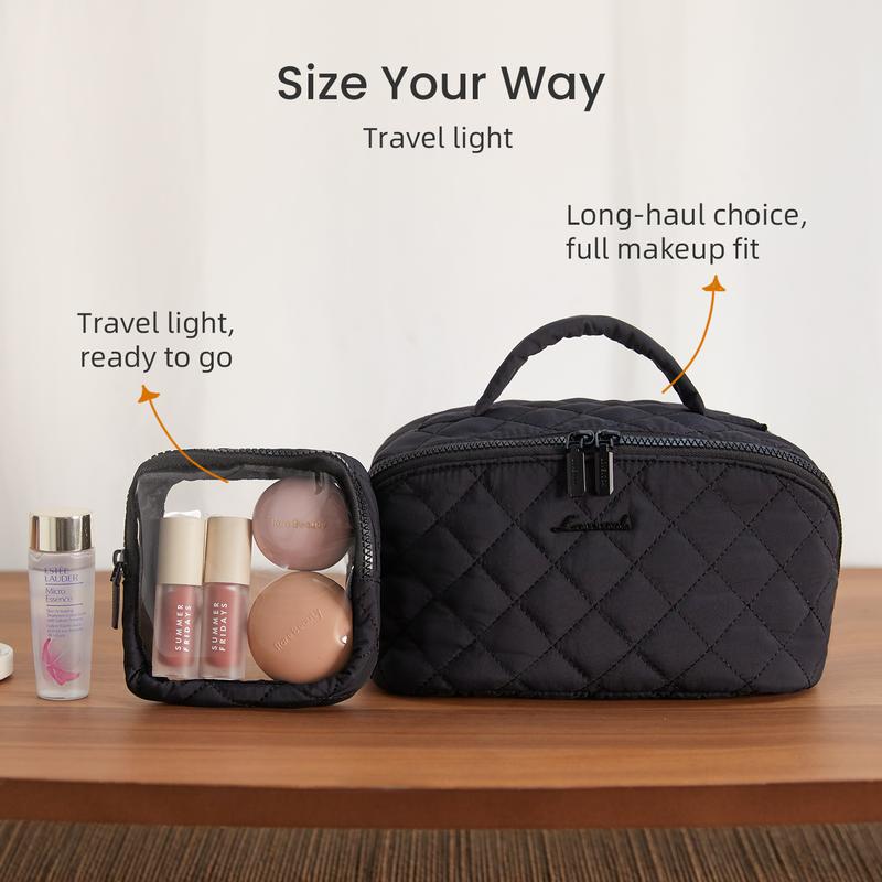 【Valentine's Day Gift】LOVEVOOK Travel Makeup Bag for Women,180° Lay-Flat Puffer Quilted Cosmetic Organizer,Portable Waterproof Toiletry Bag for Woman,Slanted Opening Make Up Bag for Everyday Use,TikTokShopJumpstartSale