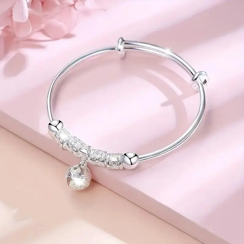Women's Sterling Silver Calming Bracelets for Women - Baroque Fidget Bracelet with Spinning Beads, Bell Charm, Stress Relief Daily Wear Bangles