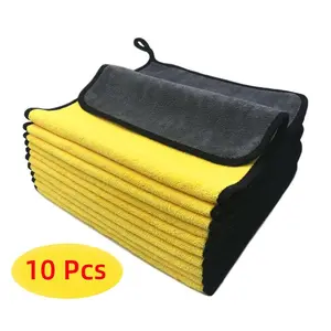 Ultrasoft, Large, Thick, Quick-Drying Car Microfiber Cleaning Towel 600 GSM Polishing & Waxing Auto Detailing Cloth (10 Pack) (Gray-Yellow) professional car wash accessory