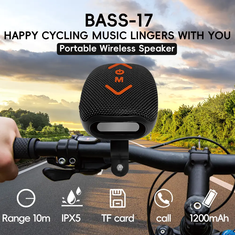 Bass-17 Wireless Cycling Bluetooth Speaker - 7W Stereo Deep Bass, 1200mAh 10H Playback, IPX5 Waterproof, Hands-Free Calls, Built for Motorcycles & Bikes, Portable All-in-1 Subwoofer Power Bluetooth Speaker, Bluetooth Speakers, Speaker Bluetooth Portable