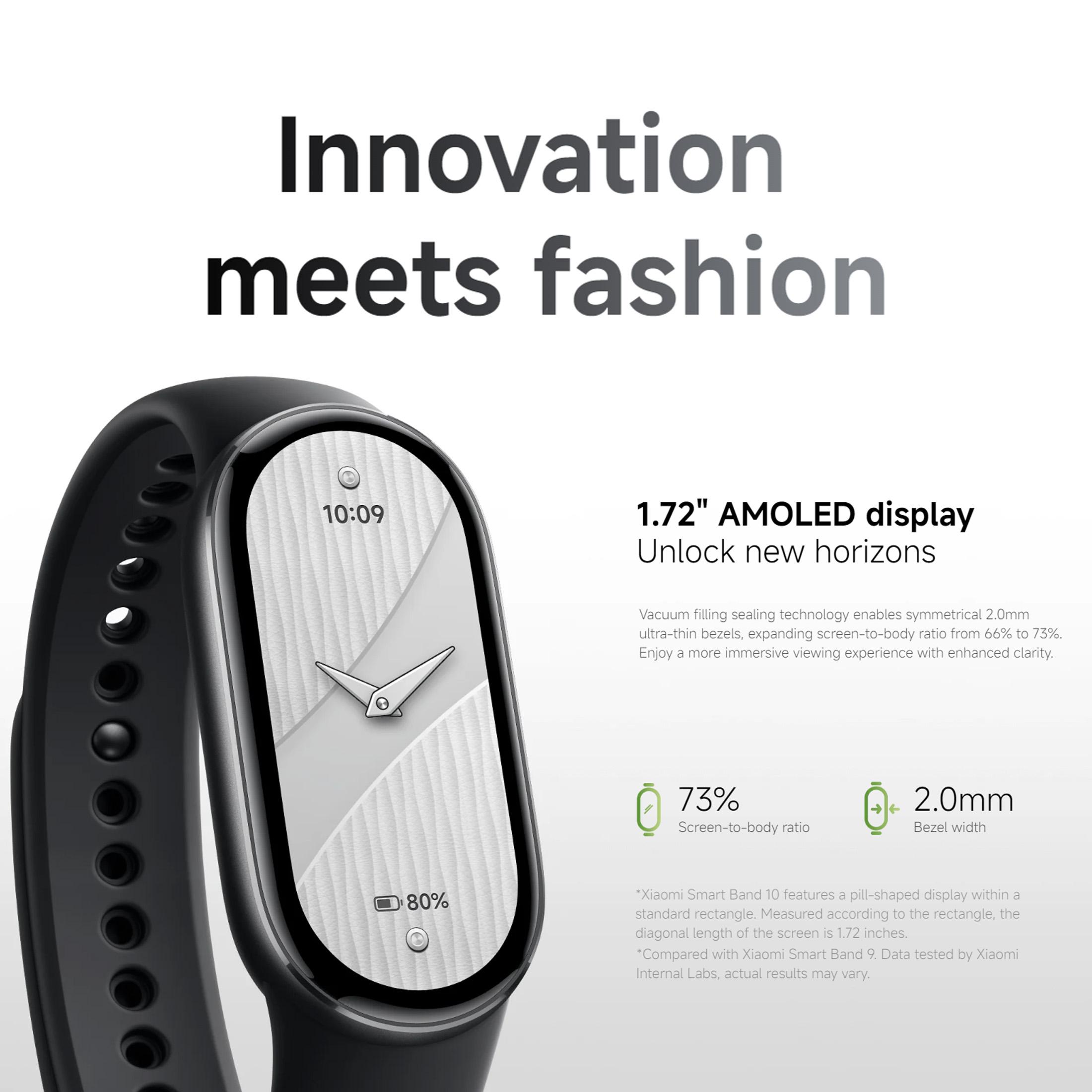 Xiaomi Smart Band 10 1.72'' AMOLED Narrow-edge Quadrilateral Display,Upgraded All-round Sleep Monitoring，Upgraded Professional Workout Analysis，Ultra-long Battery Life，Xiaomi HyperOS 2 and More Fun Function