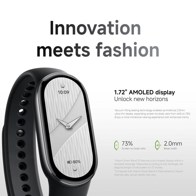 Xiaomi Smart Band 10 1.72'' AMOLED Narrow-edge Quadrilateral Display,Upgraded All-round Sleep Monitoring，Upgraded Professional Workout Analysis，Ultra-long Battery Life，Xiaomi HyperOS 2 and More Fun Function