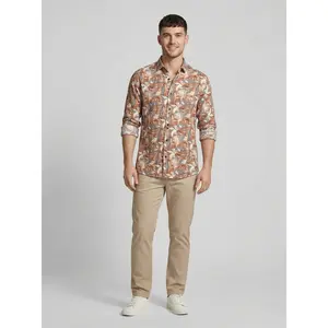 Abstract Marble Print Crinkle-Textured Button-Down Shirt