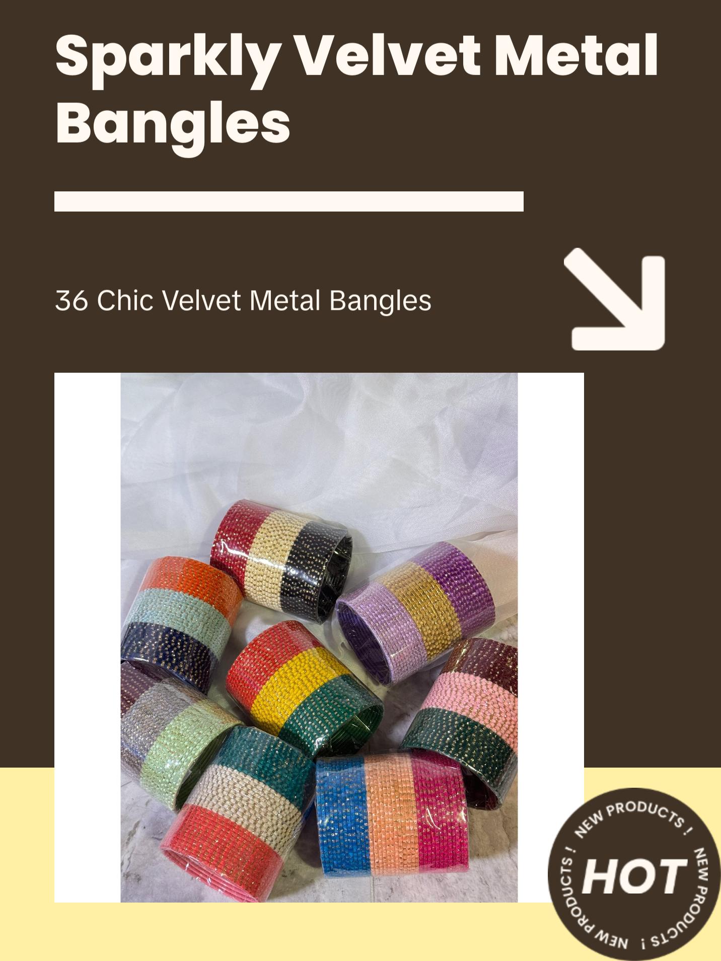 Sparkly Velvet Metal Bangles- 3 Color Combo Sets