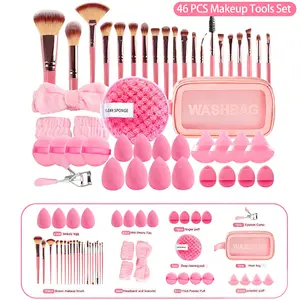 46 or 20 Pcs Makeup Tool Set - Soft Bristles for Perfect Blending, All-in-One Holiday Makeup Starter Kit, Classic Makeup Set, Makeup  Cosmetic flawless complexion Kit with Brush Set nd  protip Pink