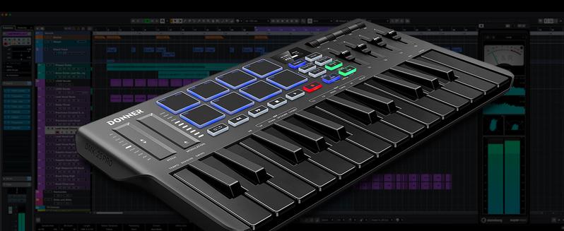 Donner DMK25 Pro MIDI Keyboard Controller, 25 Mini Key Portable USB-C MIDI Keyboard with 8 Drum Pads, OLED Display, Personalized Touch Bar, Music Production Software and 40 Free Courses Donner DMK25 Pro MIDI Keyboard Controller, 25 Mini Key Portable USB-C MIDI Keyboard with 8 Drum Pads, OLED Display, Personalized Touch Bar, Music Production Software and 40 Free Courses