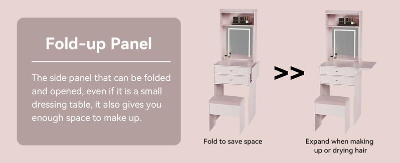 Small Vanity Desk Set with 3 Adjustable Lighted Mirror and Storage Chair IF018