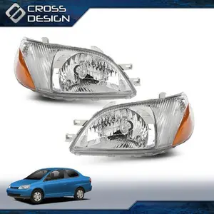 CROSSDESIGN Fit For Toyota Echo 2000 2001 2002 Clear Headlamps Headlights Set Left & Right