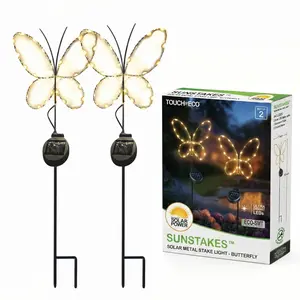 SunStake Butterfly-Shaped Metal Frame Solar LED Garden Lights (Set of 2)