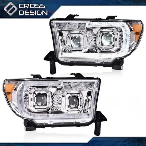 CROSSDESIGN Headlights Lamps Fit For 2007-13 Toyota Tundra Sequoia LED Halo Projector, Led Headlamp, Led Front Lights