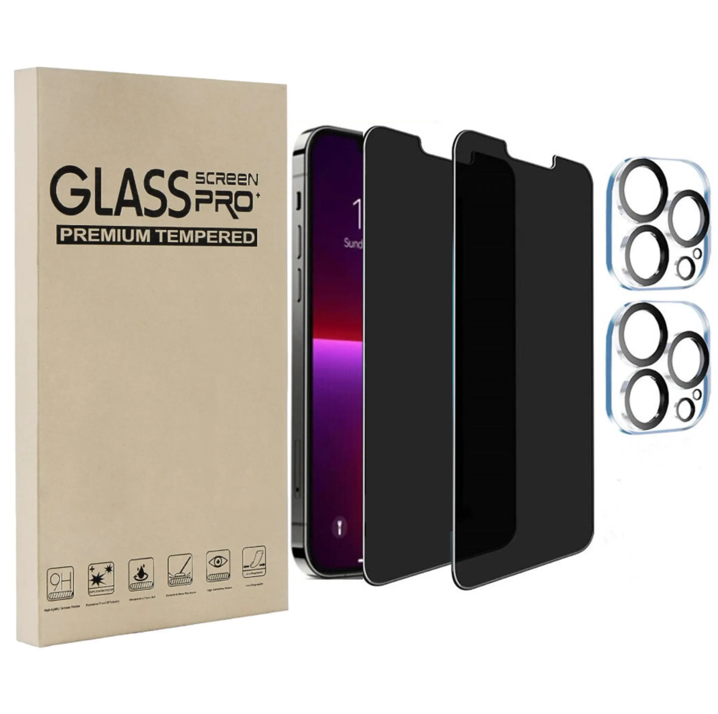 iPhone 13 14 15 Pro Plus Max Privacy Screen and Camera Protector Packs Protection Safety Cover Protective