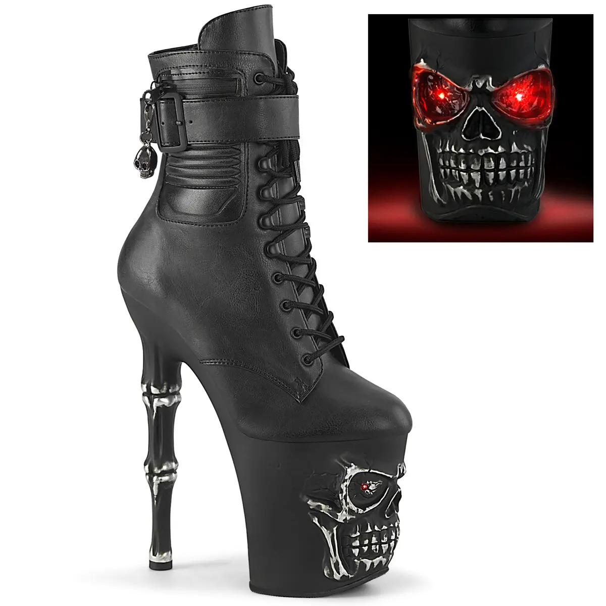 Pleaser Rapture-1020STR-LT Women's Leather Platform Skull Boot, Stylish Footwear for Fashion-Focused Shoe Lovers