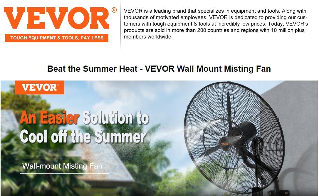VEVOR Wall-Mount Misting Fan, TikTokShopBlackFriday, 3-speed High Velocity Max. 7000 CFM, Waterproof Oscillating Industrial Wall Fan, Commercial or Residential for Warehouse, Greenhouse, Workshop, Black, ETL Listed VEVOR Super Brand Day