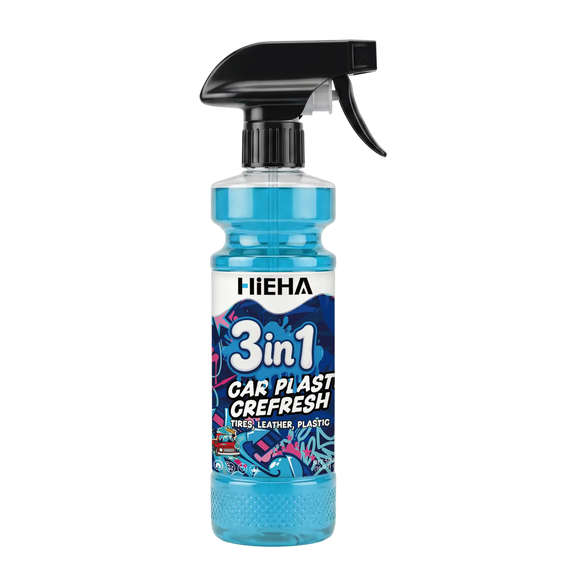 HiEHA Portable 3-in-1 Multi-Use Plastic Restorer Liquid for Cars, Automotive Detailing & Interior Plastic Rubber Care, Faded Fix for Dashboard, Door Panels, Trim, with Cleaning Sponge, Renewal
