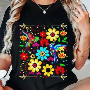 100% Cotton Floral Bird Otomi Mexican Style Mexicano Mexicana T-Shirt 👑