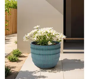 LuxenHome Boho Coastal Ceramic Planter, 14.17 " Round Pot