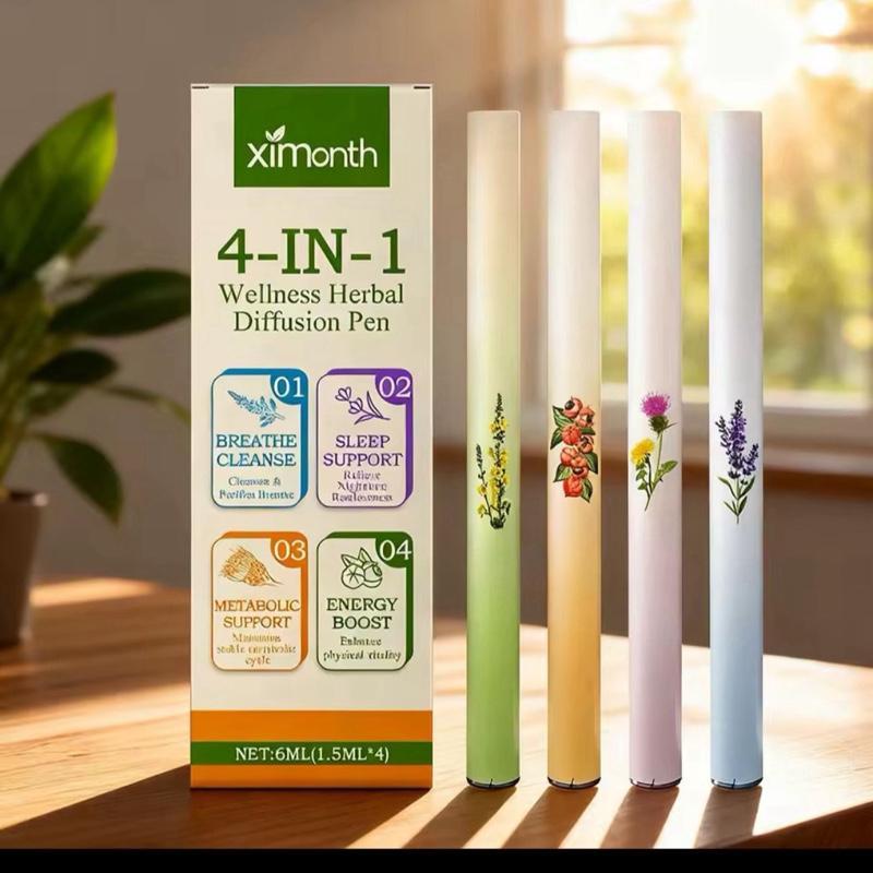 4-IN-1 Wellness Herbal Diffusion Pen - Natural Aromatherapy for Breathe Cleanse Sleep Support Energy Boost & Metabolic Support