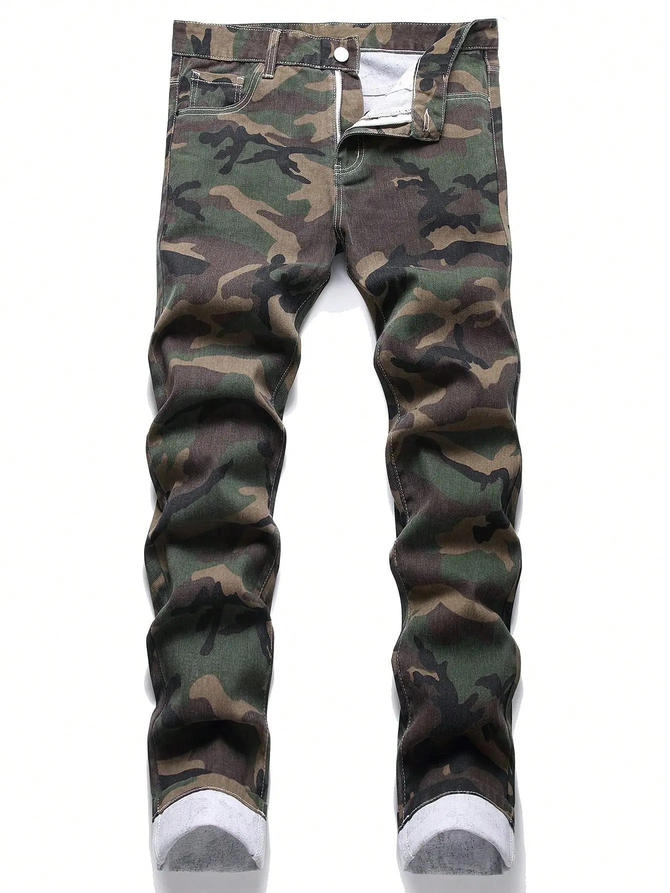 Men's Streetwear Jeans, Straight Leg Camouflage Denim Pants with a Colorblock Washed Look for Casual Fashion, Mixed Colors, Denim Fabric, Relaxed, Comfortable Cut, Straight Pants, Trouser, Clothes, Menswear, Outdoor, Machine Washable, All Season, Streetwe