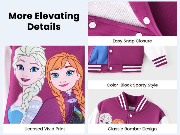 Disney Minnie Mickey Stitch Princess Frozen Elsa Marvel Jacket Lightweight Coat Button-Up Color Block Sweatshirt for Kids 2-14 Years
