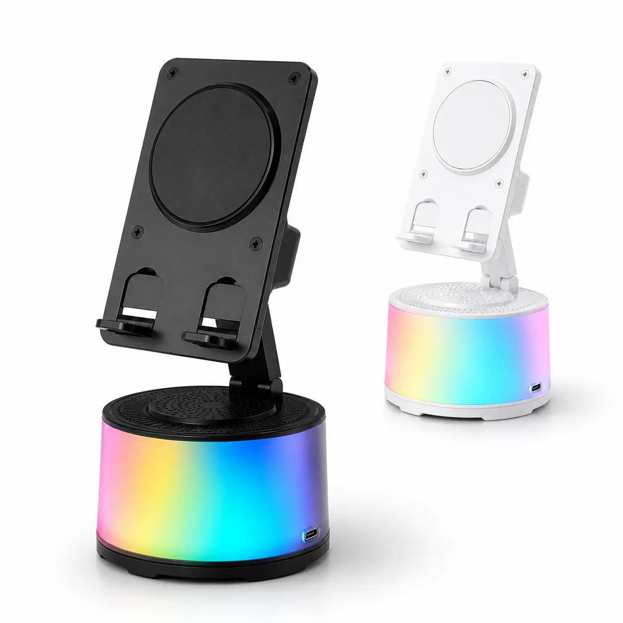 Wireless Induction Audio Speaker Stand - 5-in-1 Phone Accessories, 3500mAh Rechargeable Emergency Power Bank, 360° Adjustable Mobile Tablet Holder, Colorful Ambient Light Cool Gadgets Mini Useful Gifts for Men