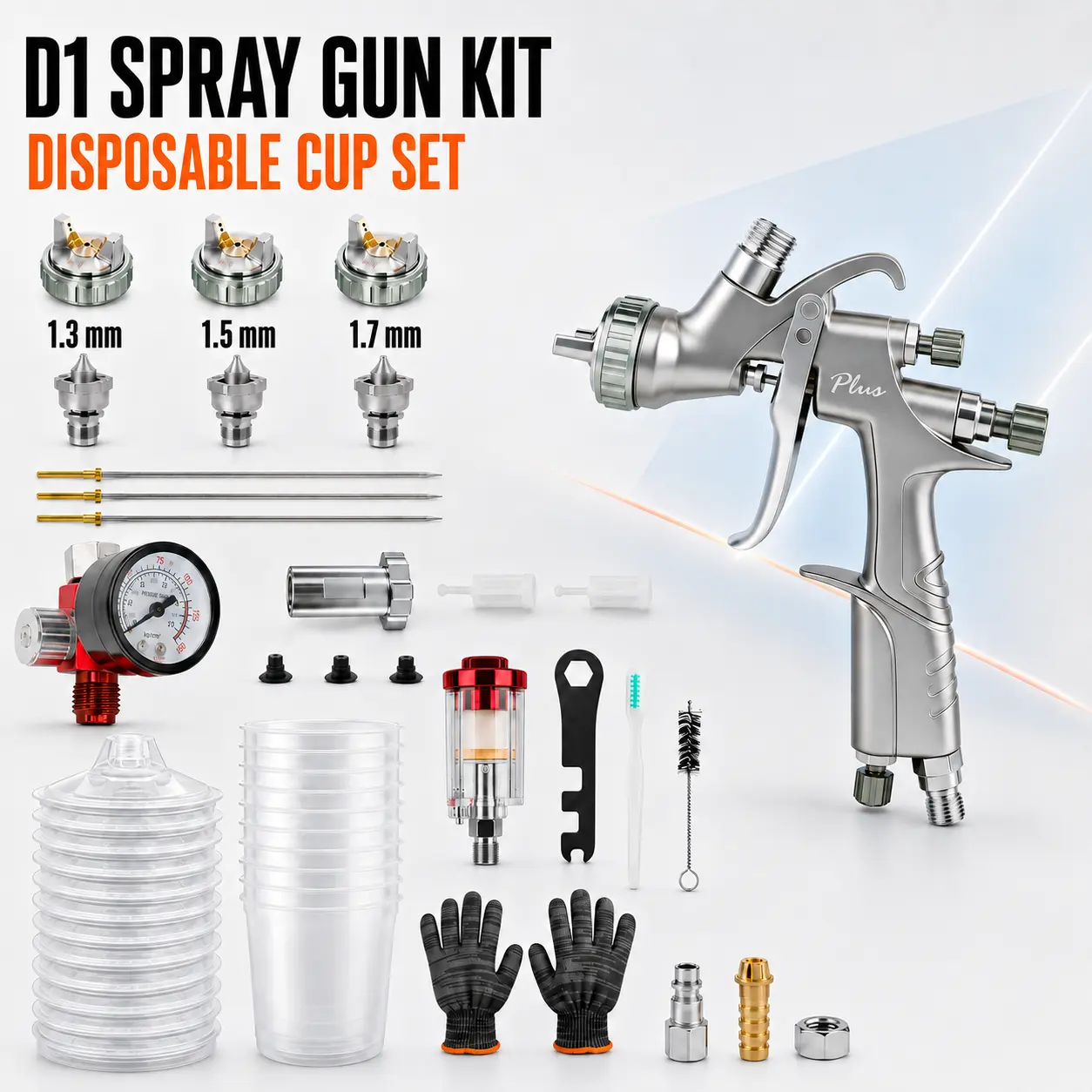 D1 Model LVLP Power Tool Paint Sprayer Complete Kit - Auto Repair Tools with Pressure Control, Adjustable Aluminum Mode, High-Capacity Container, 280mm Wide Spray Pattern for Furniture, Auto Repair