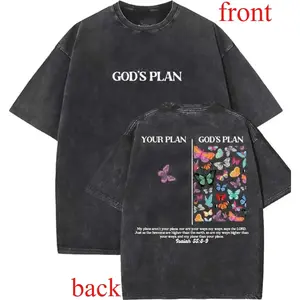 [Winter Outfits]God's Plan Unisex Washed T-Shirt, Christian t shirts, Vintage 90s ,Gift Top Womenswear Cotton Streetwear Summer, Gift For Her, brent rivera merch bee eugene texas florida cape let emo clothes unknown new affliction hoodie good graphic tees