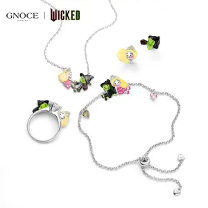 GNOCE Wicked S925 Friendship Love Heart Bracelet/Necklace and earrings Alphaba Glinda Adjustable Slider Bolo Bracelets Anniversary Birthday Jewelry Gifts for Wife, Girlfriend, Mom, Sister