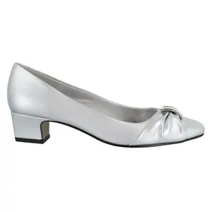 Easy Street Womens Eloise Rhinestone Metallic Round Toe Block Pumps Dress Casual Mid Heel 2-3" - Silver