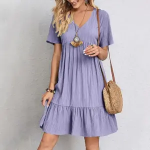Spring 2025 new fashion trend women's dress loose casual short sleeved waist flowing dress mid  twenties  outfits